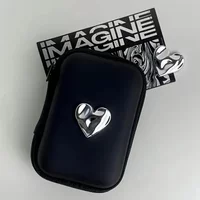 3D Electroplated Rose Golden Heart Headphone Data Cable Storage Bags Charger Power Bank Rectangular Box Zipper Bag Pocket Pouch