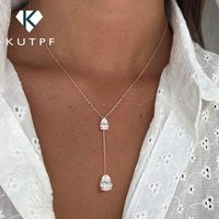 2-Stone Waterdrop Moissanite Pendant Necklace for Women 925 Silver 1.5cttw Y-Style Long Tassel Pear Cut Lab Diamond Neckchain