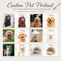 Personalized Pet Portrait Print, Custom Pet Name Wall Art, Dog Cat Bird Hedgehog Portrait, Pet Memorial Gift, Nursery Room Decor