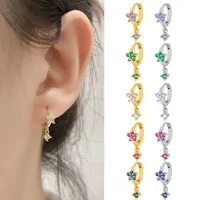 925 Sterling Silver Needle Colorful Five-Pointed Star Hoop Earrings for Women Luxury Piercing Pendant Earrings Wedding Jewelry