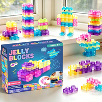 Squishy Jelly Building Blocks Soft Stretchy Sensory Toys Set Squeezable & Stretchable Construction Playset Puzzle Blocks