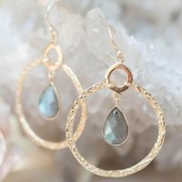 Gold Plated Vintage Large Circle Pendant Earrings Classic Artistic Inlay Synthetic Gemstone Earrings Trendy Jewelry