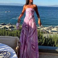 Boho Printed Strapless Top Skirts Suit Women Fashion Irregular Lace Up Tube Top Pleated Long Skirt Sets Lady Summer Beach Outfit