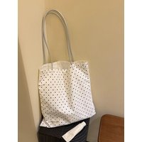 Polka Dot Canvas Tote Bag, Women's Large-Capacity Shoulder Bag, Versatile for Work and Commuting, 2026 New Style, Lazy and Casual