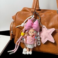 Cute Mini Delicate Pink Bow Doll Princess Keychain, Pink Star High-end Bag Pendant Girl Girlfriend Gift
