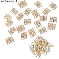 【Av1】20pcs Cabinet Door Hinges Brass Plated Mini Hinge Small Decorative Jewelry