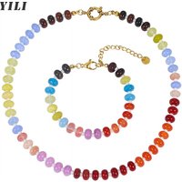 Beaded Gemstone Necklace for Women Colorful Boho Bead Choker Necklace Natural Stone Surfer Beach Necklace Summe Handmade Jewelry