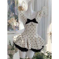 Summer Retro Elegant Woman Dress Y2k Polka Dot Bow Slim Sweet Design Mini Dress Female Korea Style Chic Sexy Party Outfits 2025