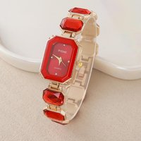 New Fashion Small Candy Colored Water Diamond Glass Bracelet for Foreign Trade Women's Watch Square Steel Strip with Diamond Dec