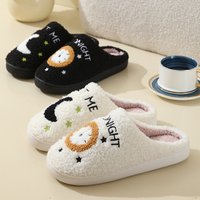 2025 New Winter Moon & Clock Home Cotton Slippers Plush Lined House Shoes for Men Women Non-Slip Indoor Plush Sandals Slip on