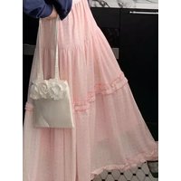 Pink Polka Dot Cake Elastic Waist Long Half Skirt Versatile Korean Style Summer Thin New Sweet Girl Long Skirt Commute