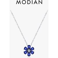 MODIAN 925 Sterling Silver Sparkling Lucky Flower Pendant Necklace for Women Luxury Drop Zirconia Female Wedding Fine Jewelry
