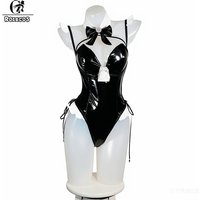 ROLECOS Game HMS Prinz Eugen Bunny Costume Black Leather Women Lolita Jumpsuit Halloween Activity Party Role Play Outfits