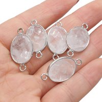 2pcs Natural Stone Crystals White Clear Quartz Oval Shape Connector for Jewelry Making DIY Necklace Bracelet 14x27mm