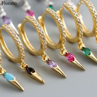 Florato 925 Silver Ear Buckle Hoop Earring for Woman Luxury Color Zirconia Rivet Pendant Huggies Earring Fine Jewelry Pendientes