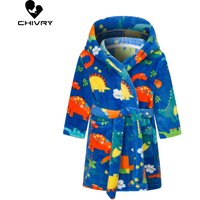 New Autumn Winter Kids Hooded Flannel Bathrobe Baby Bath Robes Boys Girls Cute Cartoon Soft Warm Pajamas Long Sleeve Towel Robe
