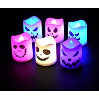 6pcs Halloween Led Ghost Pumpkin Candle Light Glowing Lamp Halloween Party Home Bar Decoration Haunted House Horror Props