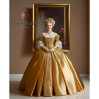 Elizabethan Era Gold Victorian Prom Dress For Queen Tudor Renaissance Medeival Evening Dress Lace Ball Gown Formal Customized