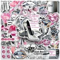 50/100Pcs Y2K Silver Pink Premium Mix Stickers Thick Waterproof DIY for Makeup Box Phone Laptop Suitcase Helmet Car Drawer Decls