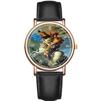 Cool Ladies Quartz Watch Art Oil Painting Wristwatches Brief Appearance Comfortable Band Wristwatch Waterproof Leather Watch