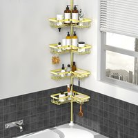 1 Anti Rust Stainless Steel Corner Shower Rack, Heavy-duty Adjustable Pull Rod 63.5-289.56cm, Multi-layer Wall Mounted Bathroom