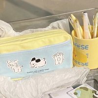 Puppy Print Zipper Pencil Bag Multi-function Stationery Case Cute Storage Bag for Student School Supplies Large-capacity