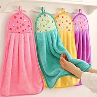 4Pcs Household Hangable Hand Towels, Hangable Coral Fleece Hand Towels, Kitchen Absorbent Quick-Dry Cloths, Bathroom Cartoon Cute Hand Towels