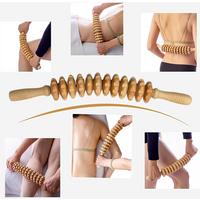 Body Fascia Massager Anti-slip Handle Wood Grooved Gear Arms Legs Thighs Buttocks Smooth Roller Massager for Back Relaxation