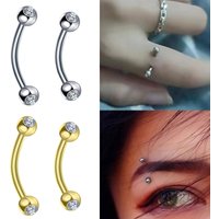 2pcs/lot Stainless Steel Eyebrow Barbell, 16G / 14G Cubic Zirconia Curved Barbell Rook Lip Daith Stackable Piercing Jewelry