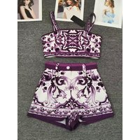 Designer retro geometric print sexy tube top suspender two-piece 2026 summer women's dress+straight short fashion suit