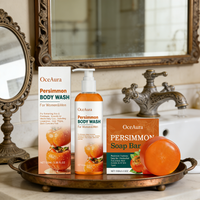 OceAura Persimmon Shower Gel Set Rich Foam Softens Skin Deep Cleansing Long Lasting Fragrance Natural Fruit Extracts Soap Bar
