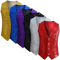 Gilet de Luxe à Paillettes pour Homme, Tenue de Chanteur, Hôte, Pianiste, Spectacle sur Scène, Argent, Noir, Rouge, à la Mode, Nouvelle Collection