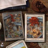 37 Sheets Ancient Chinese Courtyard 3D Scene Sticker Book, Stereo Traditional Patterns for Journal Scrapbook DIY