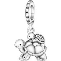 PANPOKI 925 Sterling Silver Turtle Mother Child Charms Beads Pendant Fit DIY Bracelet Necklace Jewelry Souvenir Gifts