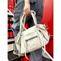 Free People Vintage Motorcycle Women's Handbag Fashion Salt White Single Shoulder Bag Crossbody Bag Square Shape Zipper Closure