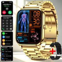 Goldene Smartwatch für Damen und Herren, 1,83' HD-Bildschirm, Gesundheitsmonitor, kabellose Anrufe, Sport- und Fitness-Tracking, wasserdicht nach IP68