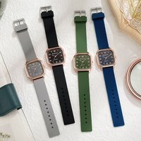 Square Ladies Watch Silicone Strap Casual Quartz Wristwatch for Women