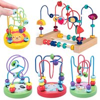 Montessori Wooden Toys Wooden Circles Bead Wire Maze Roller Coaster Toys Kid Educational Wood Puzzles Maze For Children Toy