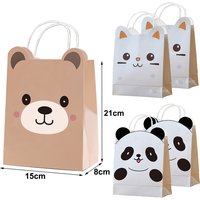 5/10/30Pcs Cartoon Animals Paper Gift Bag Bear Cat Panda Party Favors Candy Bags With Handle Decor Kids Birthday Party Supplies