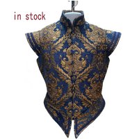 New !!! Adult Men Renaissance Tudor Elizabeth Vest Costume Pirate Colonial Red And Gold Brocade Jerkin Vest Costume Custom Made