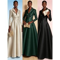 2026 New Women Elegant Satin Maxi Dress Women's Casual Dresses V Neck Pleated High Waist Commuter Evening Outfits