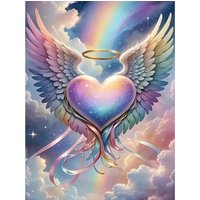 Frameless,Love Heart Diamond Painting Wing Landscape DIY Picture Rhinestones Angel Diamond Mosaic Cloud Handicraft
