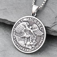Stainless Steel St. Michael Cross Wing Pendant Necklace Vintage Archangel Amulet Jewelry Men Gift Wholesale Dropshipping
