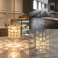 Gold Crystal Cylinder Lampshade Replacement Cover Pendant Wall Table Chandelier Shade Home Dining Cafe Decor No Bulb Wire