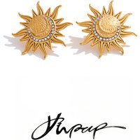 Yhpup Stainless Steel Moon Sun Stud Earrings for Women High Quality Inlay Zirconia Delicate Trending Daily Jewelry Rust Proof