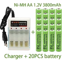 4-20pcs-AA -1.2V -3800mAh AA battery, suitable for toys, remote controls, nickel hydrogen rechargeable batteries+chargers,