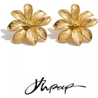 Yhpup Stainless Steel Metal Flower Stud Earrings Hot Style Summer Texture Attractive Gold Platinum Color Jewelry Gift Wholesale