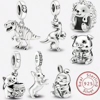 925 Sterling Silver Hedgehog Dinosaur Animal Series Spot Dog Charms Beads Fit Original Pan Bracelet High Quality DIY Jewelry