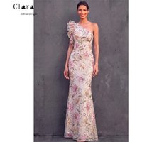 Clara Custom Fishtail One Shoulder Lace Shiny Long Elegant Evening Party Dresses for Luxury Party Women's Wedding Evening Dress