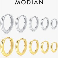 MODIAN 5 Sizes 925 Sterling Silver Simple Stackable Circle Ear Buckles Classic Basic Gold Color Hoop Earrings For Women Jewelry